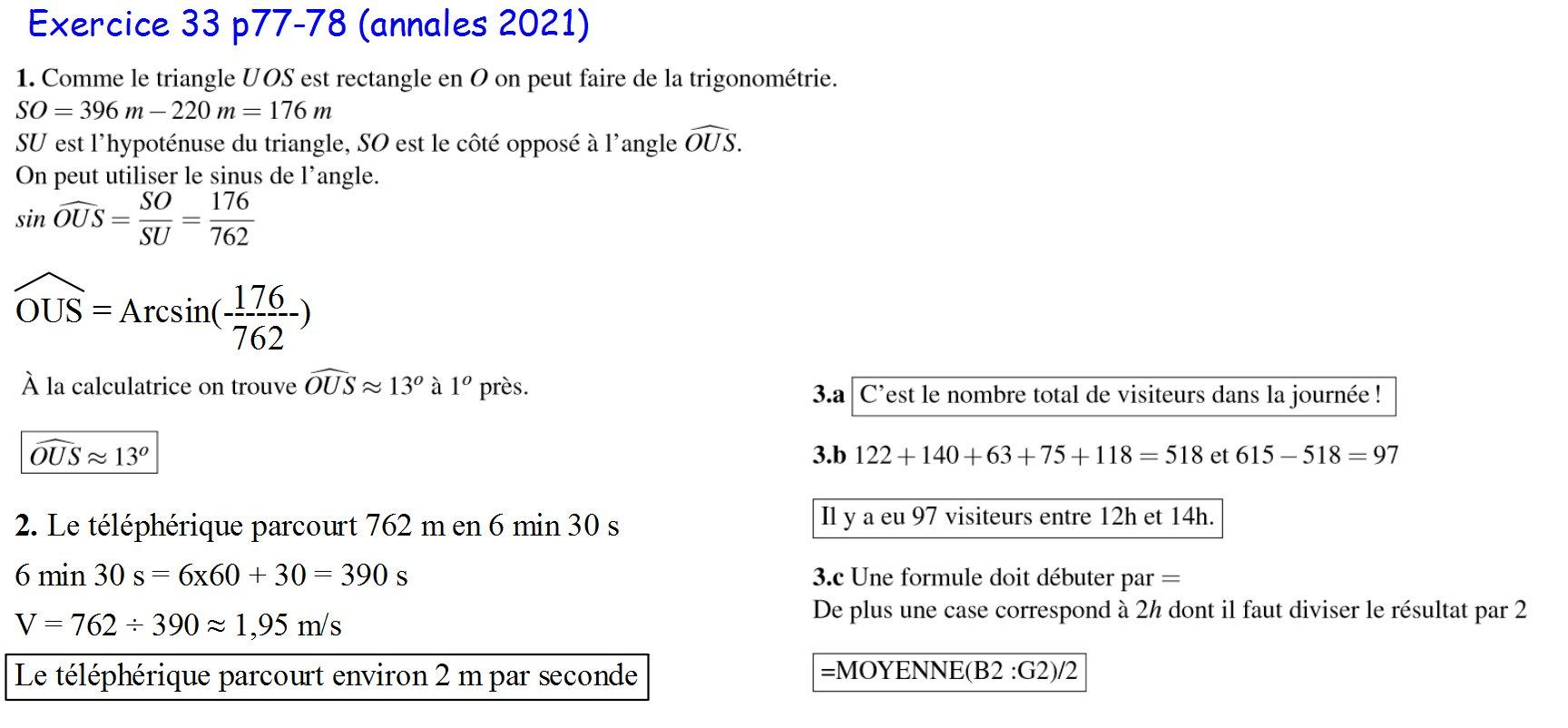 Brevet Blanc 2021 Maths : Corrigé